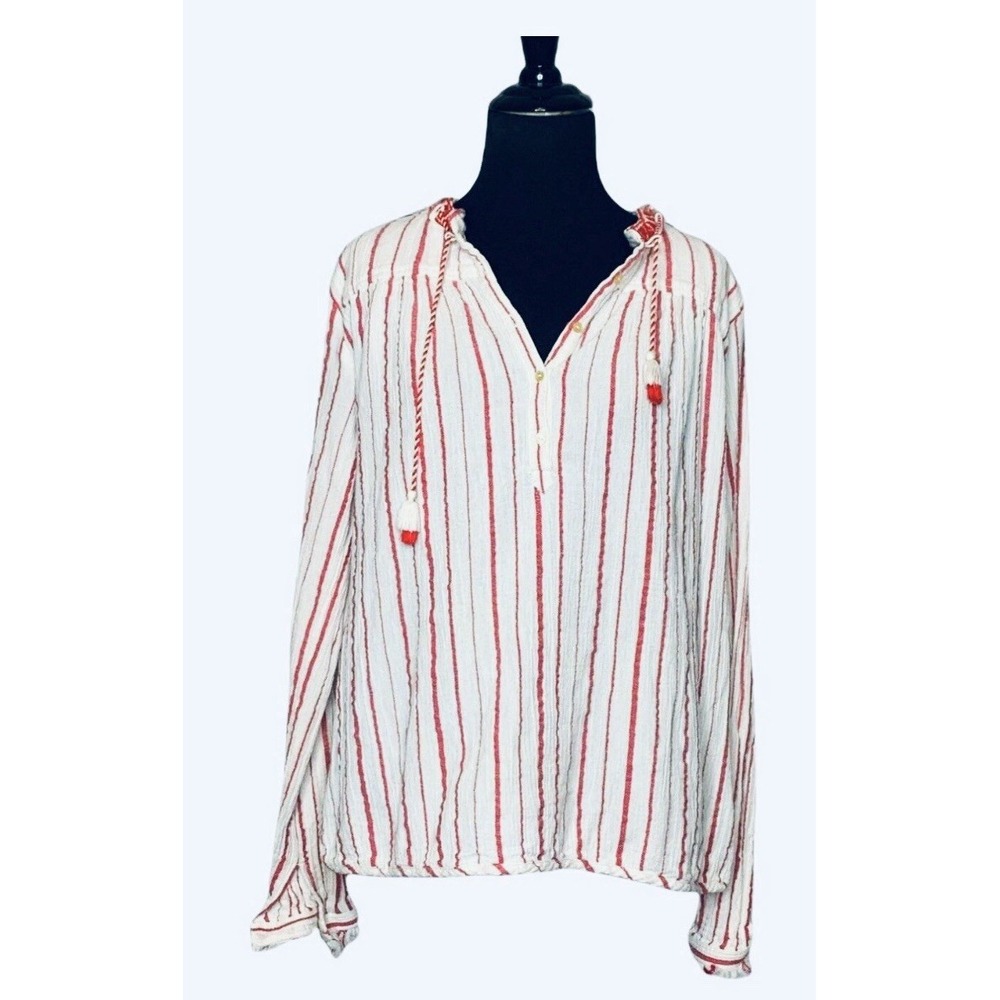 Scotch&Soda white red stripes Fringe Tassel Rope boho tunic top XS/2 Festival EC